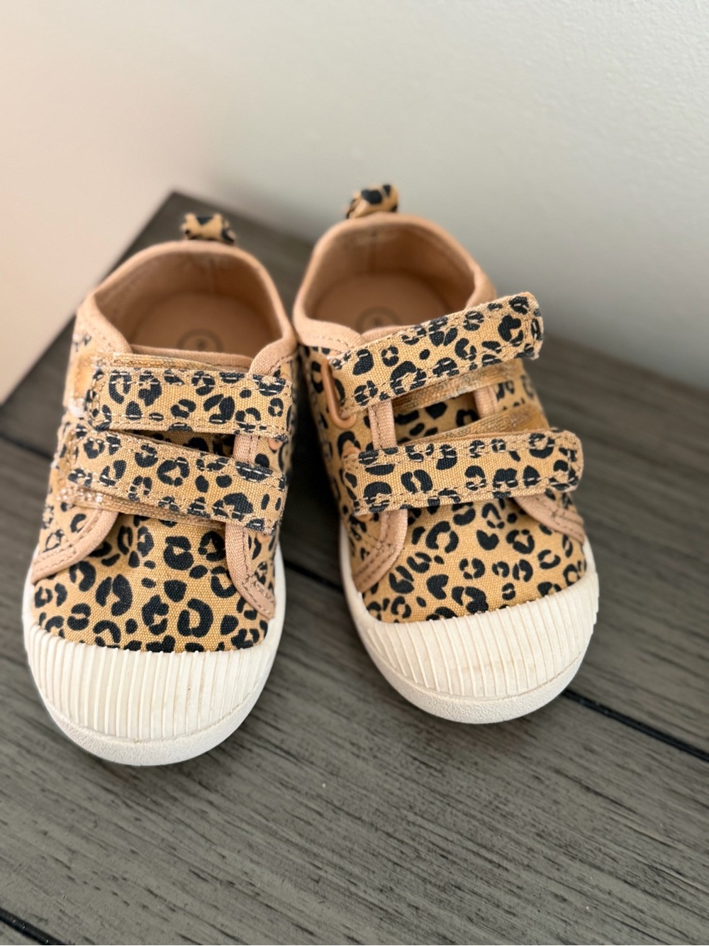 Cat & Jack Leopard Print Velcro Sneakers - Tan/Black